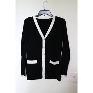 Mosca Black Button Down Cardigan Sweater Jacket with White Trim Size S
